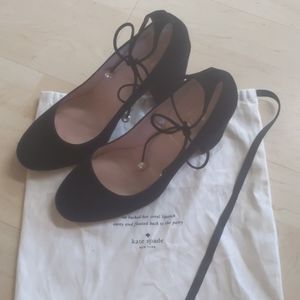 Kate Spade Gena faux pearl ankle tie suede pump